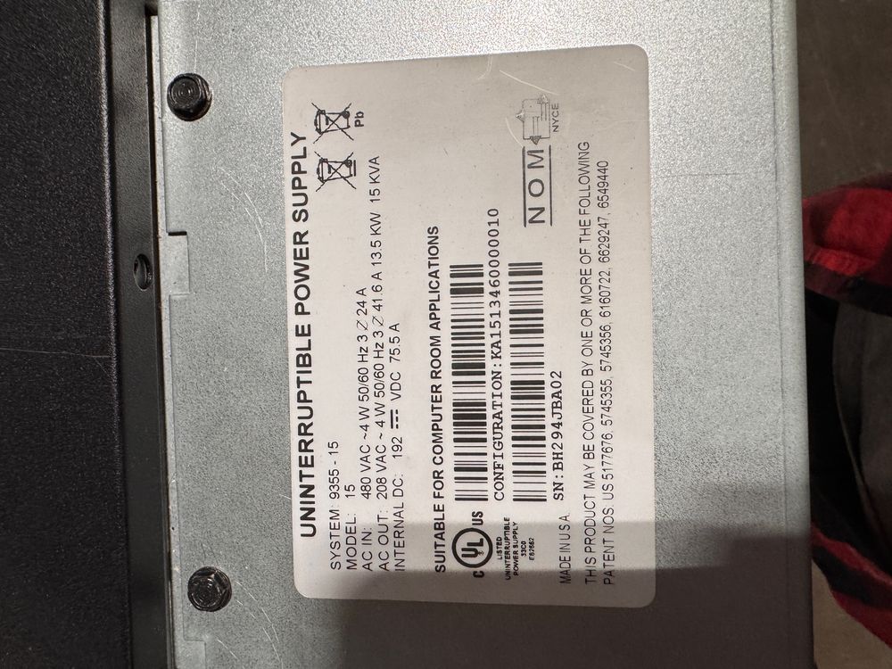 Eaton 9355-15 UPS Label