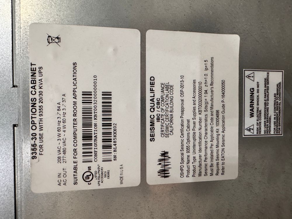 9355-30 Options Cabinet Label