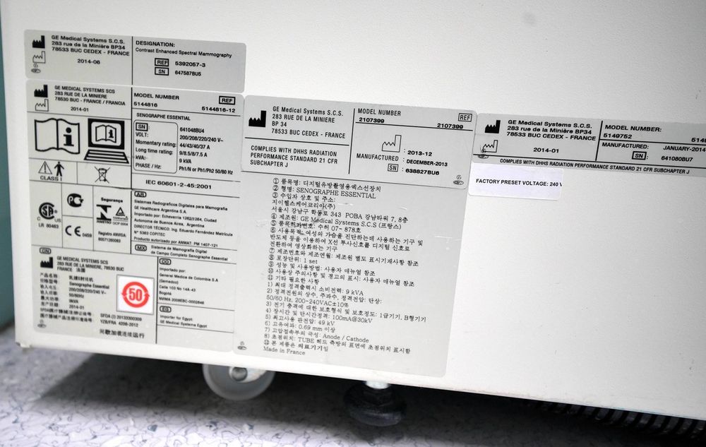 GE Senographe Essential - Identification Labels