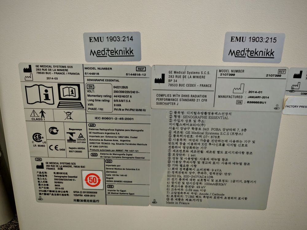 GE Senographe Essential Labels