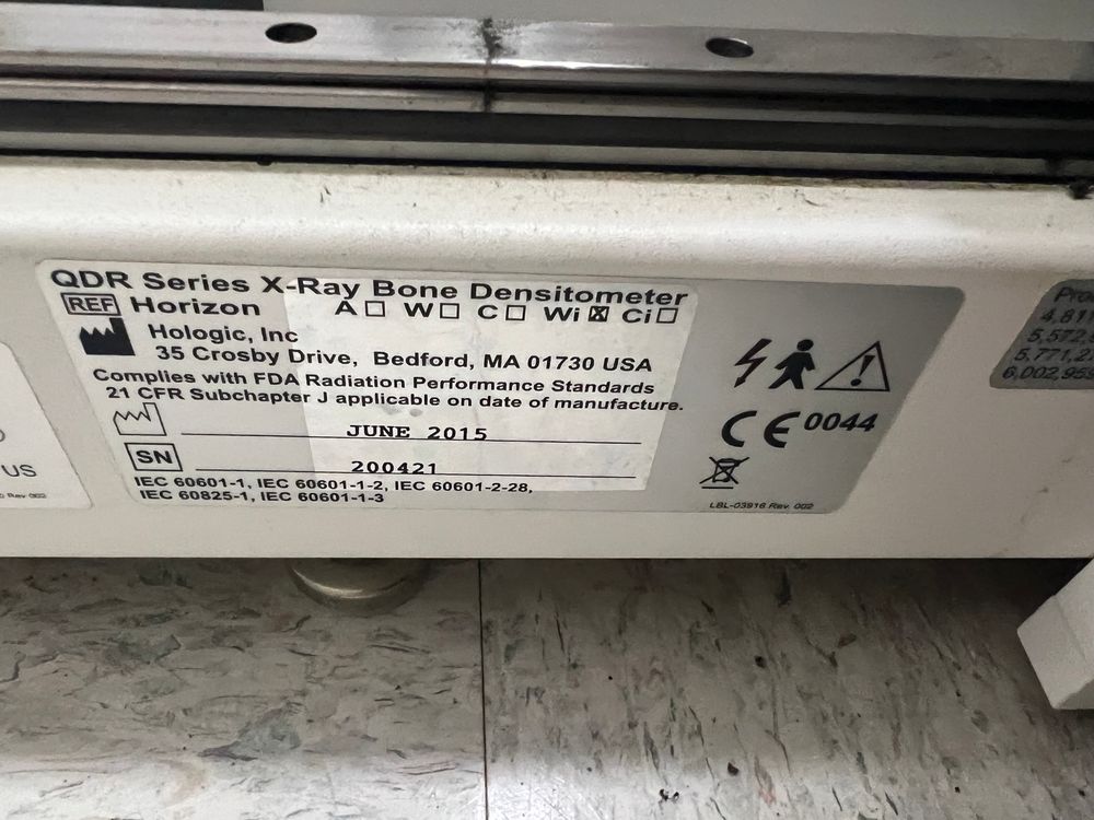 Hologic Horizon Wi QDR Series X-Ray Bone Densitometer Label