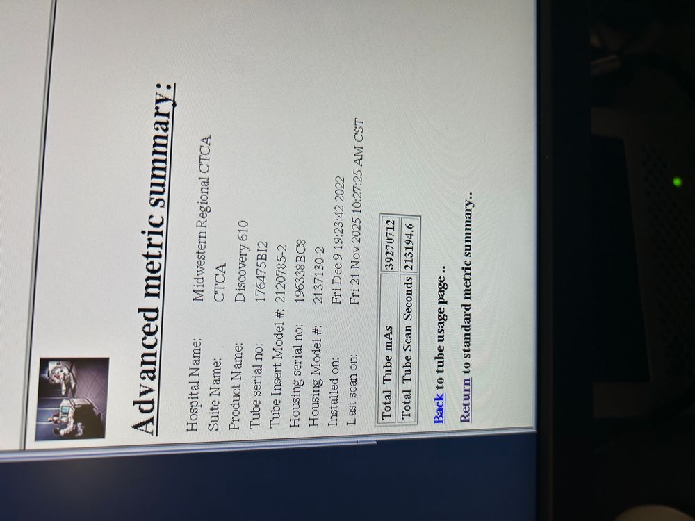 GE Discovery 610 Advanced Metric Summary