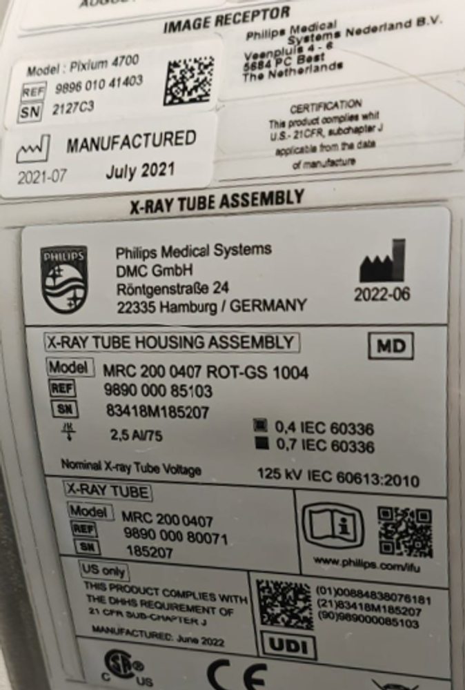 Philips MRC 200 0407 ROT-GS 1004 X-Ray Tube Housing Assembly Label