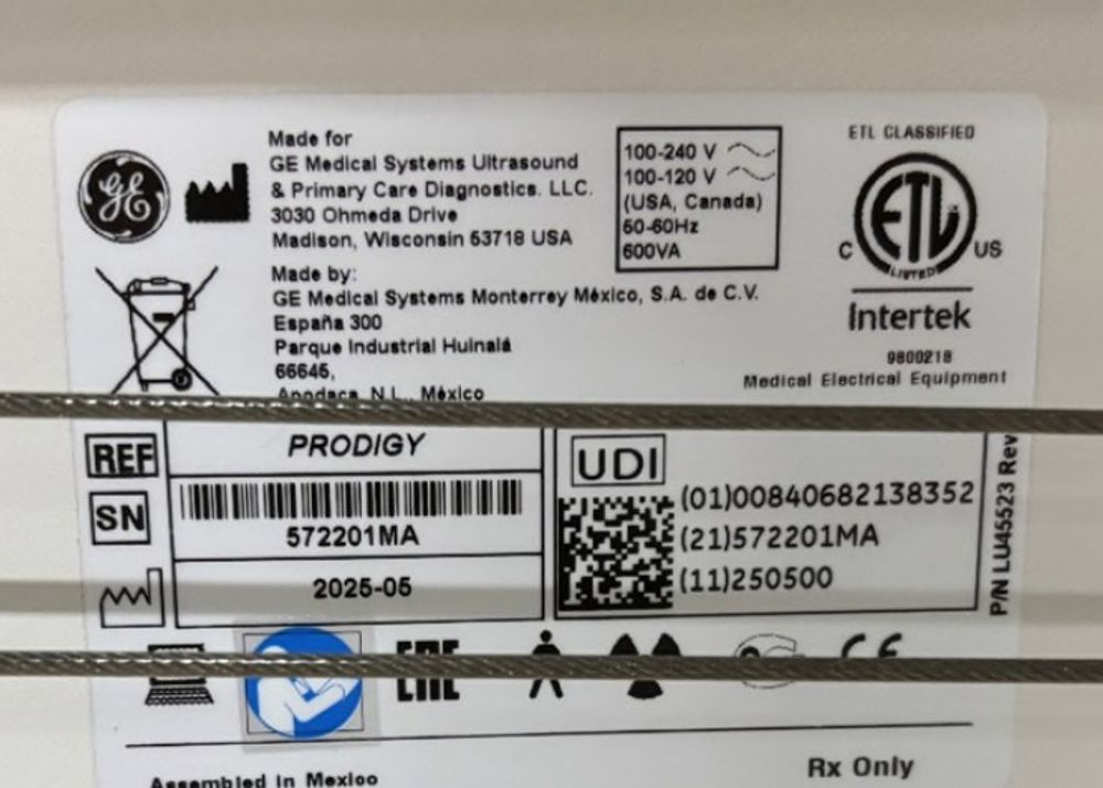 GE Prodigy Product Label